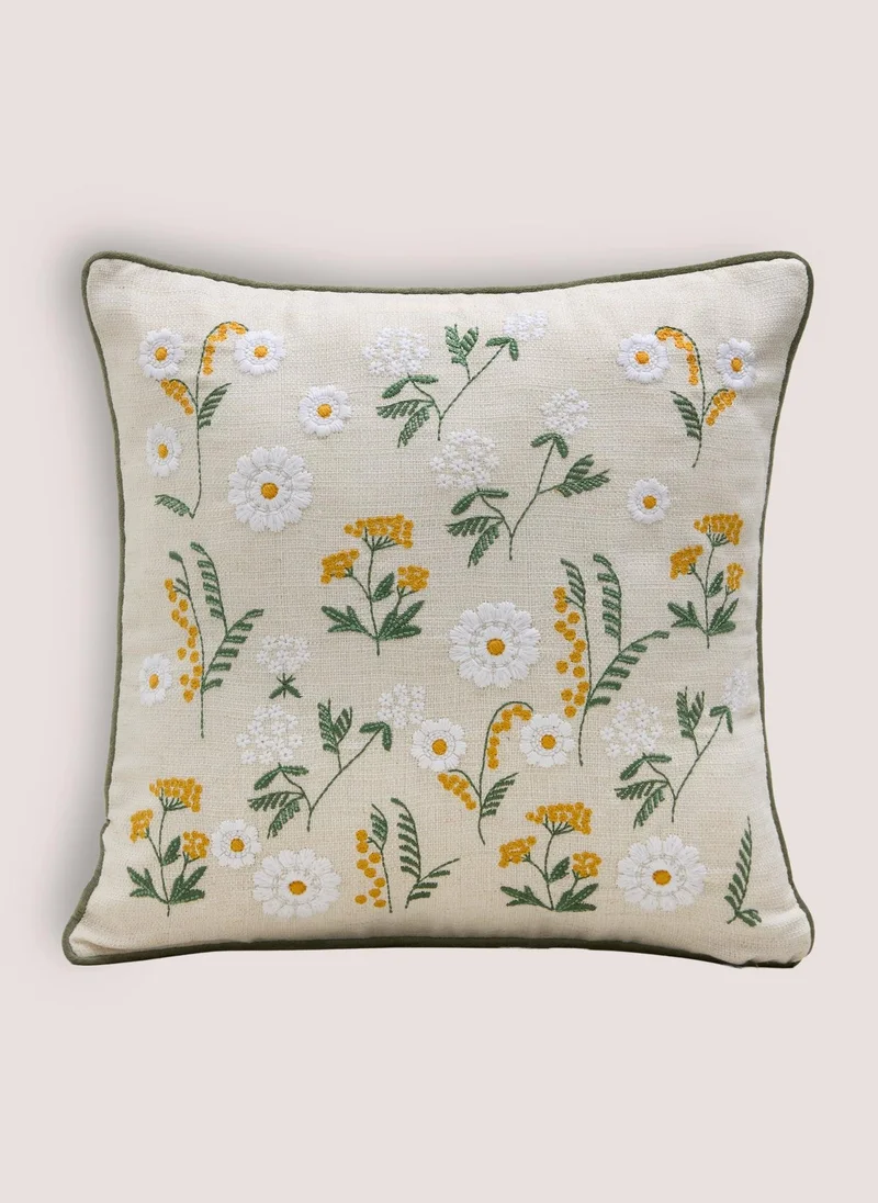 Matalan Embroidered Floral Cushion Neutral
